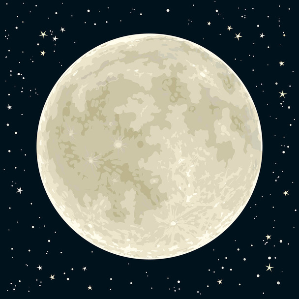 Full Moon and stars on a night sky. Vector. - Vector, Image