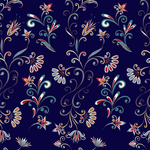 Abstract vintage pattern with decorative flowers, leaves and Paisley pattern in Oriental style. - Vektor, kép