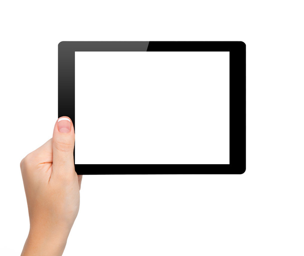 mão mulher segurar um mini tablet com tela isolada
 - Foto, Imagem