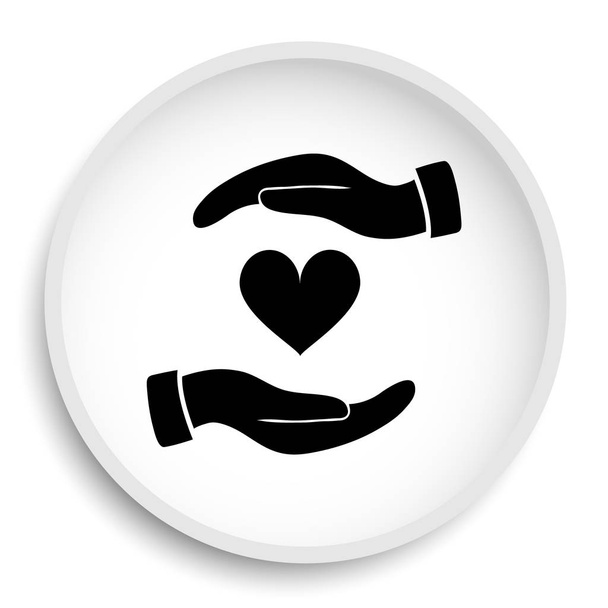 Χέρια που κρατούν κουμπί ιστοσελίδα εικονίδιο καρδιάς σε λευκό φόντο. - Φωτογραφία, εικόνα