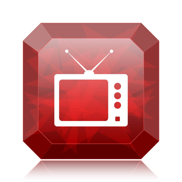 Retro tv ikon, piros honlap gomb fehér háttér - Fotó, kép