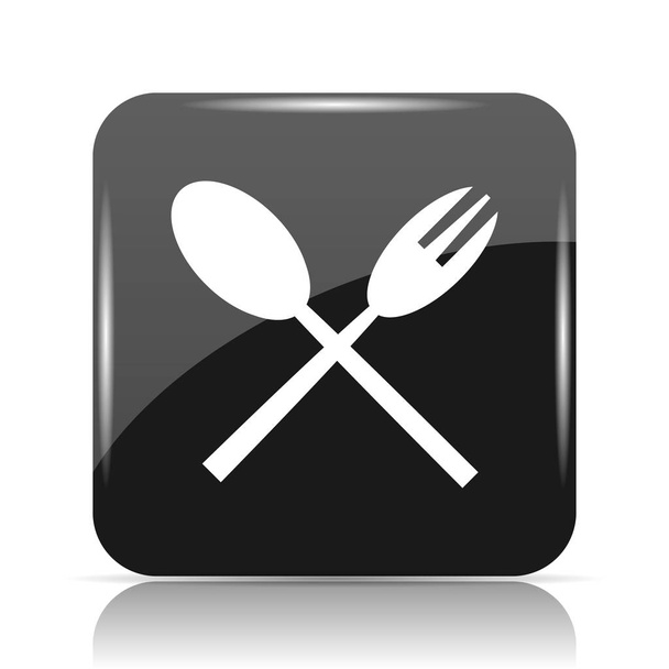 Tenedor y cuchara icono. Botón de Internet sobre fondo blanco
 - Foto, Imagen