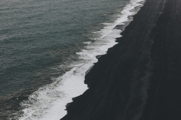 Aerial View Of Coastline With Black Sand Free Stock Photo and Image