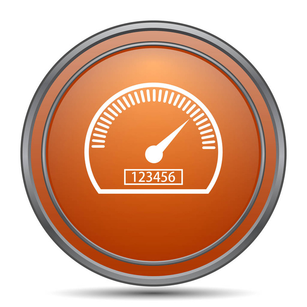 Snelheidsmeter pictogram. Oranje internet knop op witte achtergrond - Foto, afbeelding