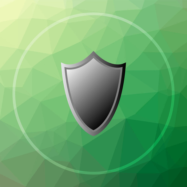 Shield icon. Shield website button on green low poly background - Photo, Image