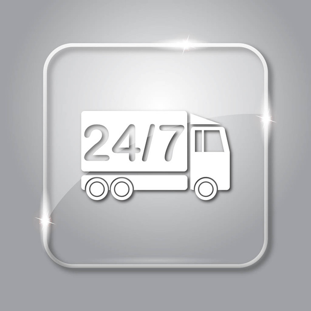 Icono de camión de entrega 24 7. Botón de internet transparente sobre fondo gris
 - Foto, Imagen