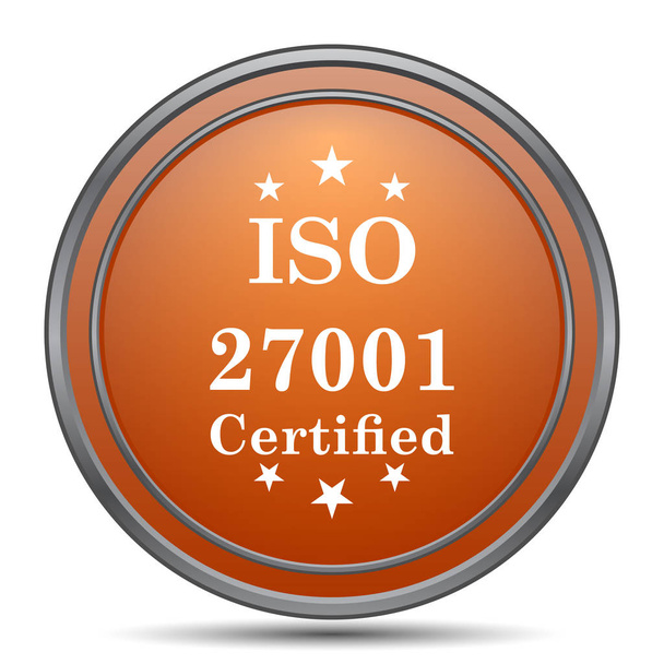 ISO 27001-pictogram. Oranje internet knop op witte achtergrond - Foto, afbeelding