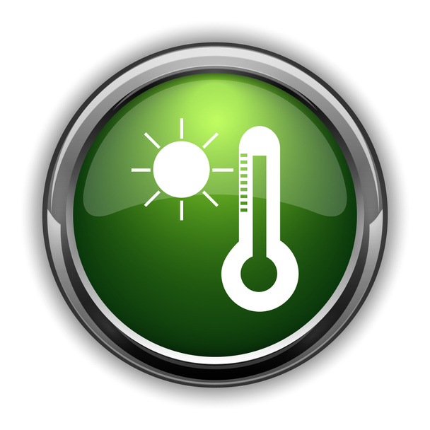 Εικονίδιο ήλιου και θερμόμετρο. Ήλιος και θερμόμετρο ιστοσελίδα κουμπί σε λευκό φόντο - Φωτογραφία, εικόνα