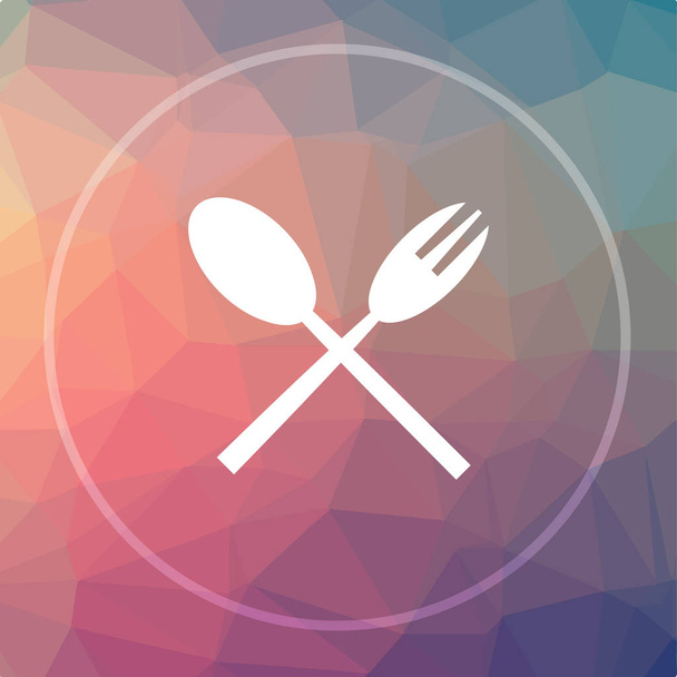 Fork and spoon icon. Fork and spoon website button on low poly background - Photo, Image