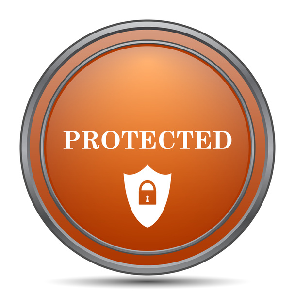 Beschermde pictogram. Oranje internet knop op witte achtergrond - Foto, afbeelding