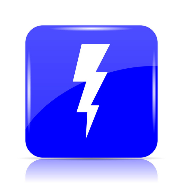雷のアイコン、白地にブルーのウェブサイト ボタン - 写真・画像