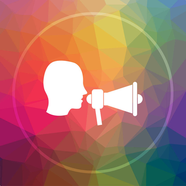 Megaphone icon. Megaphone website button on low poly background - Photo, Image