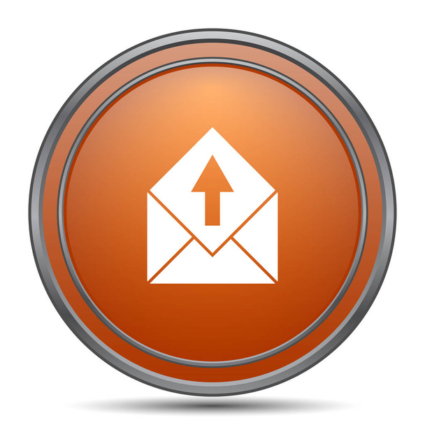 電子メールのアイコンを送信します。白い背景の上のオレンジ色のインター ネット ボタン - 写真・画像