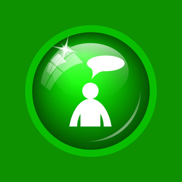 Иконка комментариев. Кнопка Интернета на зеленом фоне. человек с пузырями
 - Фото, изображение