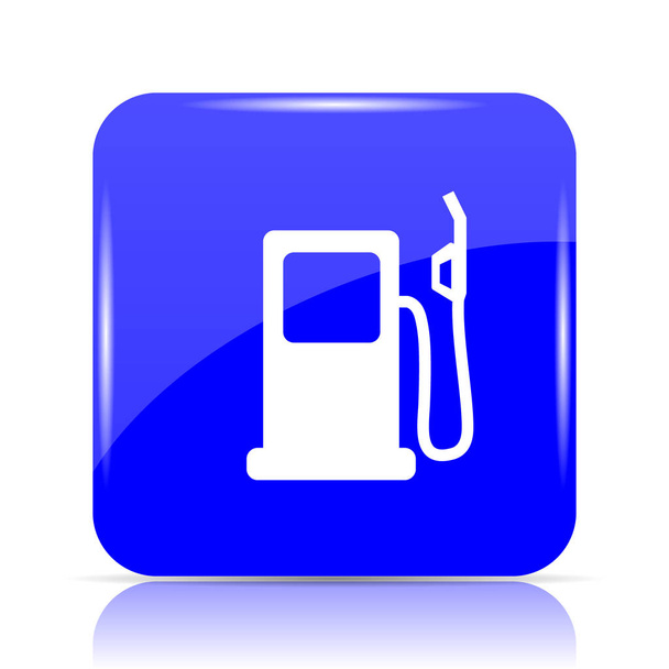 Gas pomp pictogram, blauwe website knop op witte achtergrond - Foto, afbeelding