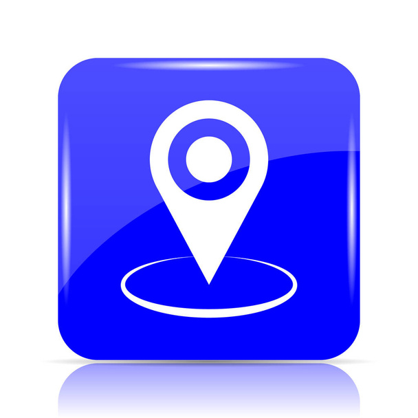 Icono de ubicación Pin, botón azul del sitio web sobre fondo blanco
 - Foto, imagen