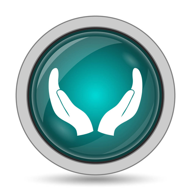 Proteger las manos icono, botón del sitio web sobre fondo blanco
 - Foto, Imagen