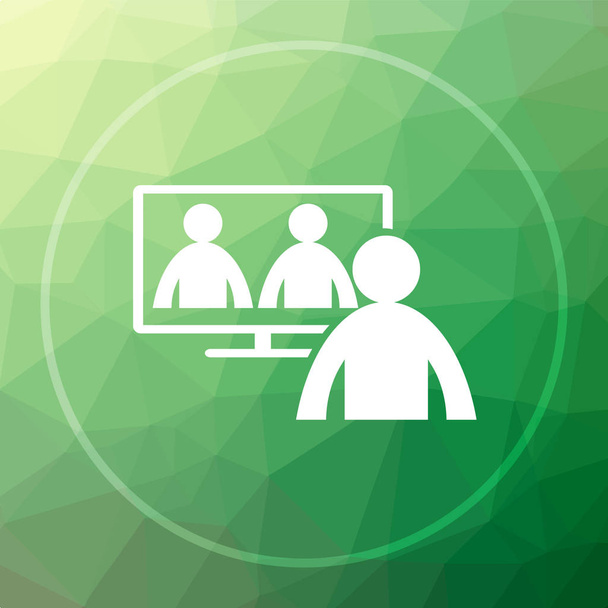 Videokonferenz, Online-Meeting-Symbol. Videokonferenz, Online-Website für Meetings auf grünem Low-Poly-Hintergrund - Foto, Bild