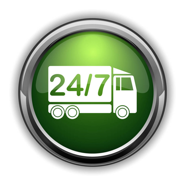 24 7 значок грузовика доставки. 24 7 кнопка доставки грузовик веб-сайт на белом фоне
 - Фото, изображение
