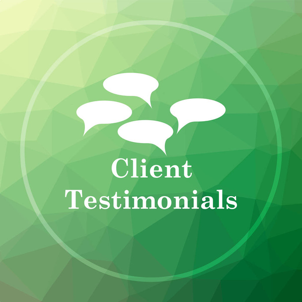 Client testimonials icon. Client testimonials website button on green low poly background - Photo, Image