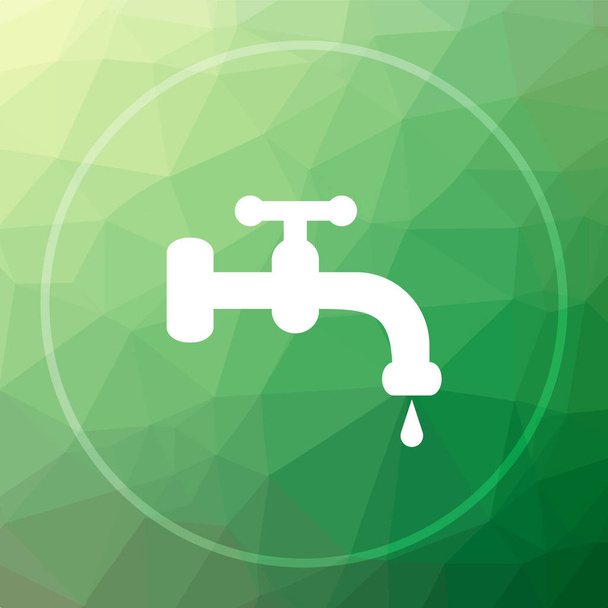 水タップ アイコン。水緑の低ポリ背景にウェブサイトのボタンをタップ - 写真・画像