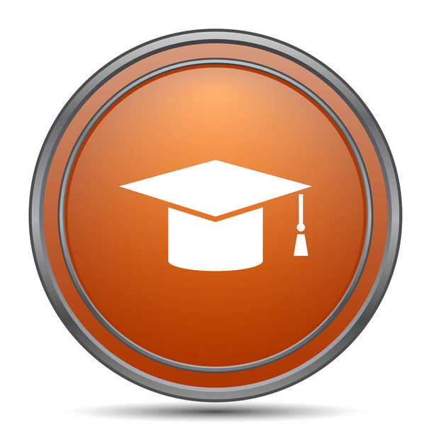 Ícone de graduação. Botão de internet laranja no fundo branco
 - Foto, Imagem