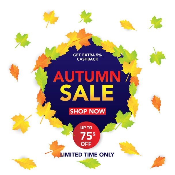 Autumn sale banner template with leaves, fall leaves for shopping sale. banner design. Poster, card, label, web banner. Vector illustration - Вектор,изображение