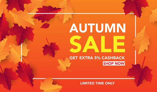 Autumn sale banner template with leaves, fall leaves for shopping sale. banner design. Poster, card, label, web banner. Vector illustration - Vector, Image
