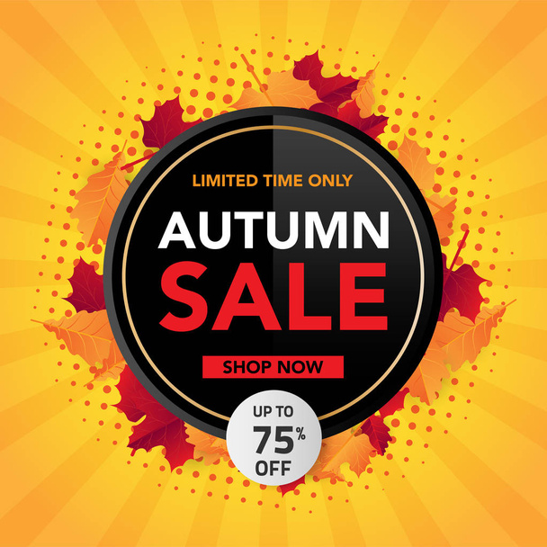 Autumn sale banner template with leaves, fall leaves for shopping sale. banner design. Poster, card, label, web banner. Vector illustration - Вектор,изображение