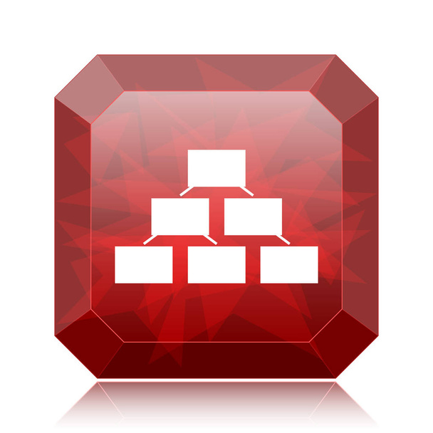 Οργανόγραμμα κουμπί ιστοσελίδα εικονίδιο, κόκκινο σε λευκό φόντο - Φωτογραφία, εικόνα