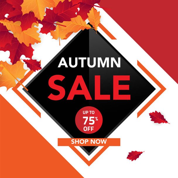 Autumn sale banner template with leaves, fall leaves for shopping sale. banner design. Poster, card, label, web banner. Vector illustration - Wektor, obraz