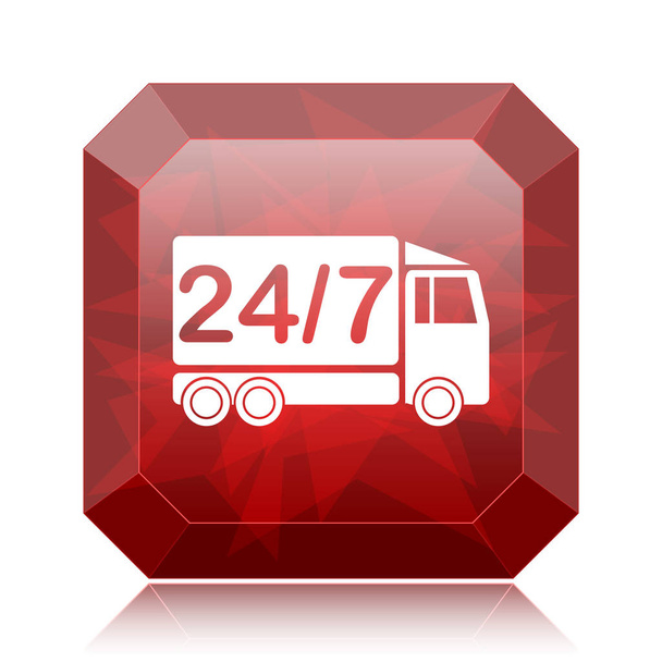24 7 szállítás teherautó ikon, fehér alapon piros honlap gomb - Fotó, kép