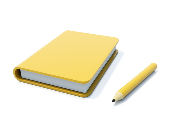 Yellow notebook with pen - Fotoğraf, Görsel