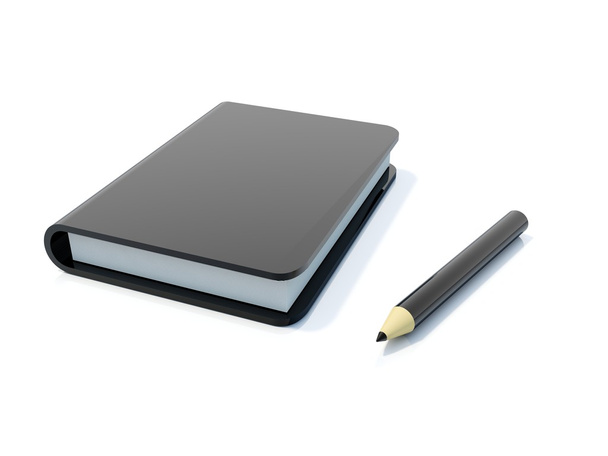 Black notebook with pen isolated on whit - Foto, imagen