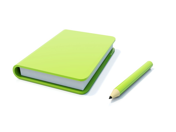 Green notebook with pen - Zdjęcie, obraz