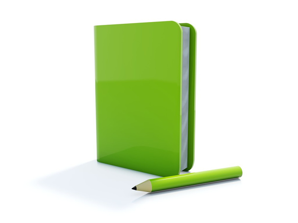 Green notebook with pen - Fotoğraf, Görsel