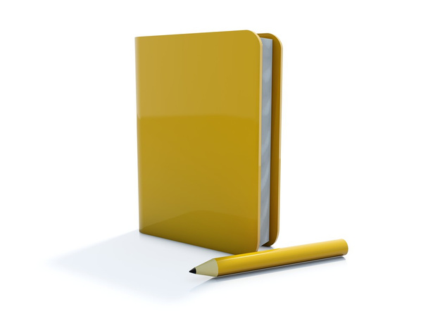 Yellow notebook with pen - 写真・画像