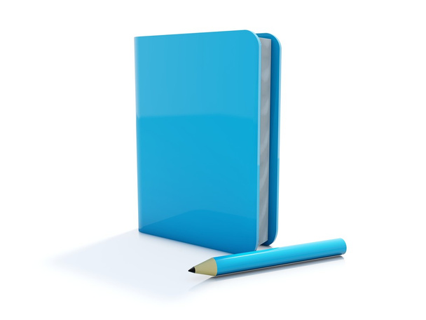 Blue notebook with pen icon - 写真・画像