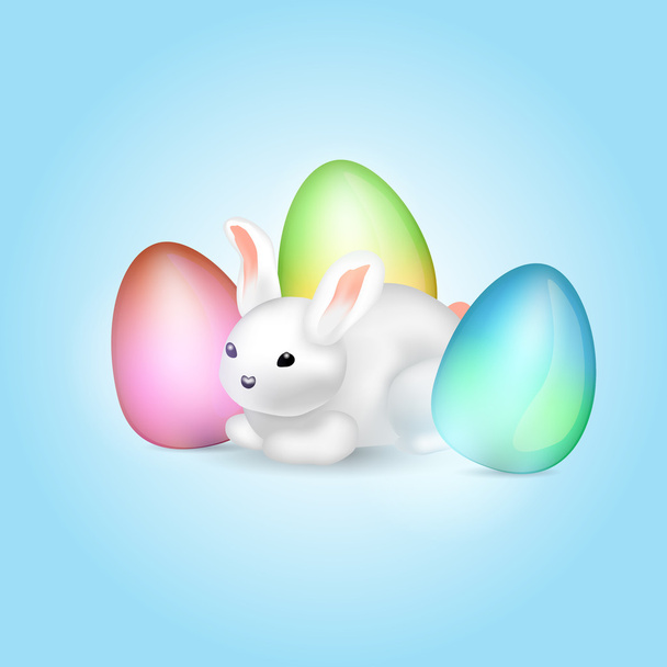 Cute easter bunny with colorful eggs - Vector, Image