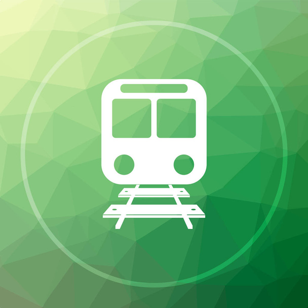 鉄道アイコン。鉄道ウェブサイトのボタンを緑の低ポリの背景に - 写真・画像