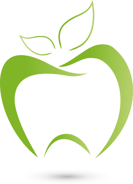 Zahn oder Apfel mit Blättern, Apfel, Zahn, Zahnpflege, Lebensmittelberatung, Logo, Symbol - Vektor, Bild