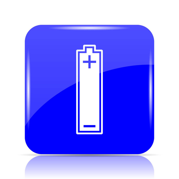 白い背景の上のバッテリー アイコン、青いウェブサイト ボタン - 写真・画像