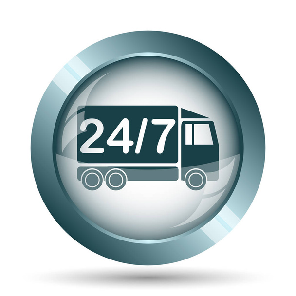 24 7 teslimat kamyonu simgesi. Beyaz arka plan üzerinde Internet düğmesi. - Fotoğraf, Görsel