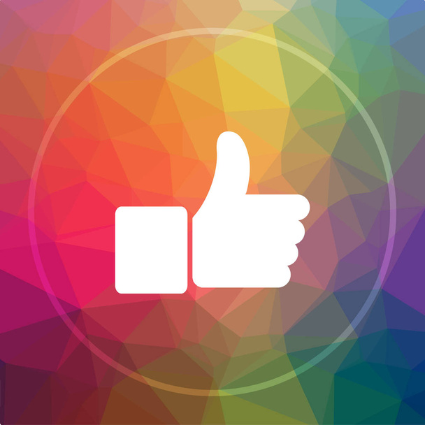 Thumb up icon. Thumb up website button on low poly background - Photo, Image
