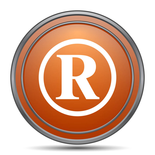 Ikona znaku zarejestrowanego. Pomarańczowy przycisk internet na białym tle - Zdjęcie, obraz