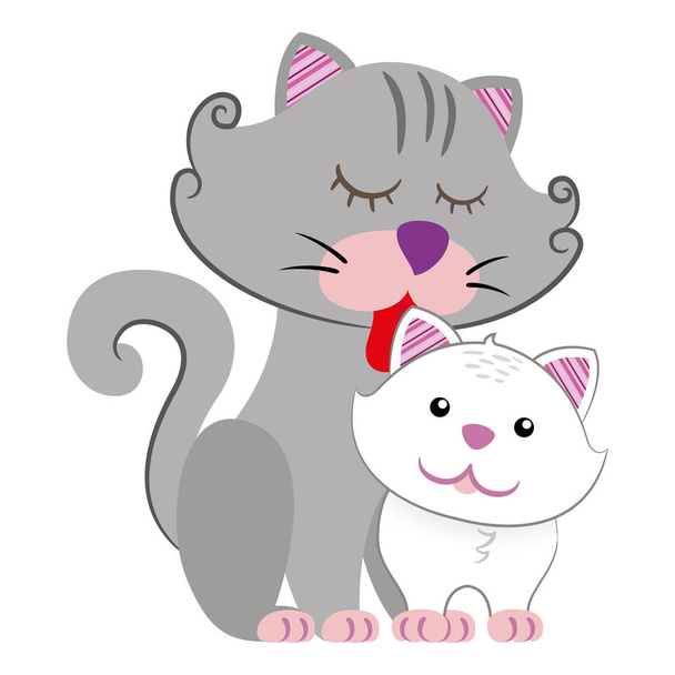 Illustration of a mother and baby cat, mammal puppy, little pachyderm. Ideal for educational and informational materials - Wektor, obraz