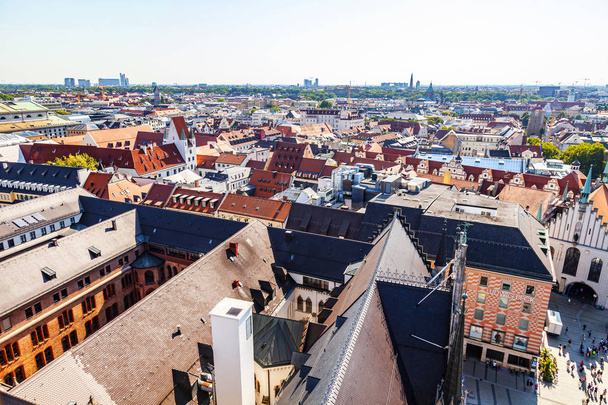 Munich, Germany, on August 16, 2018. A view of Alstadt and city roofs from the survey platform of the New Town hall - Fotoğraf, Görsel