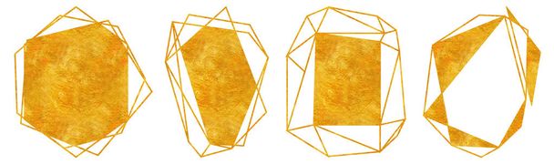 Gold set with geometrical polygonal, art deco style for wedding invitation, luxury templates, decorative patterns. Modern abstract elements - Вектор, зображення