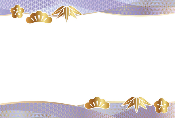 New Years card template with Japanese traditional pattern and auspicious items, vector illustration.   - Vector, Image