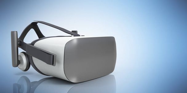 Headset de realidade virtual preto e branco VR em fundo azul Ilustração 3D
 - Foto, Imagem